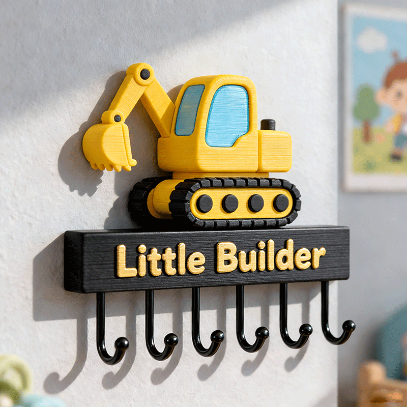 Personalized Excavator Key Holder Custom Text Wall Hooks Interesting and Unique Gift for Kids