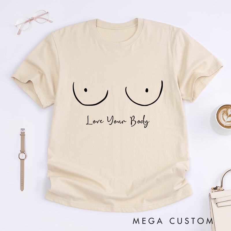Personalized Cartoon Draw Boobs T-Shirt Wife Mom Fighter Cancer Gift
