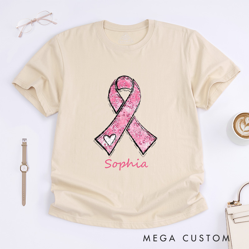 Personalized Pink Ribbon Breast Cancer Awareness T-shirt Cancer Warrior Gift Cancer Survivor Gift