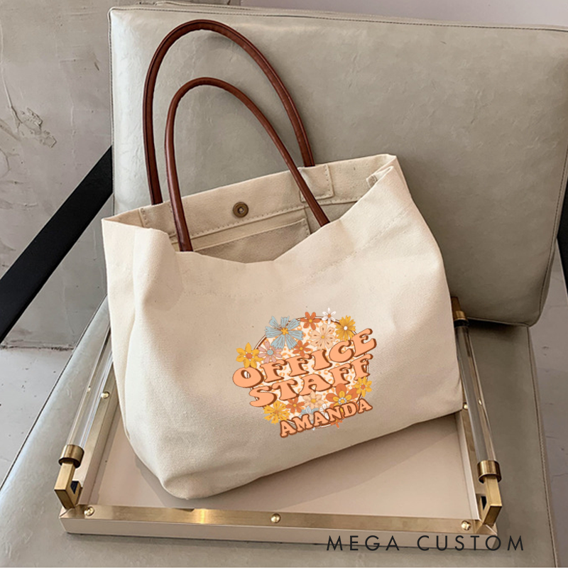 Personalized Office Staff Canvas Tote Bag Floral Design Appreciation Gift for Coworker or Employee