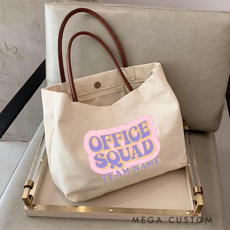 Personalized Office Squad Canvas Tote Bag Pastel Bubble Text Design Appreciation Gift for Coworker or Employee