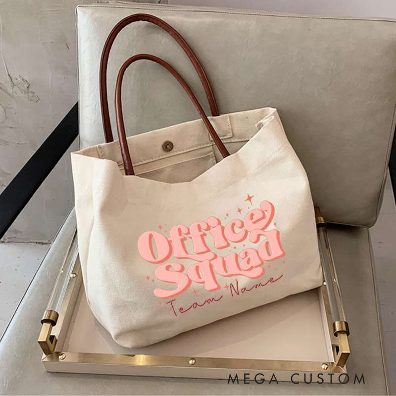 Personalized Office Squad Canvas Tote Bag Retro Peach Design Gift for Coworker or Employee