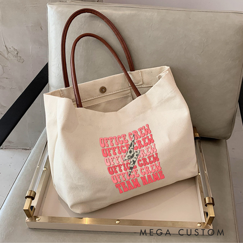 Personalized Office Crew Canvas Tote Bag Repeated Text Design Gift for Coworker or Employee