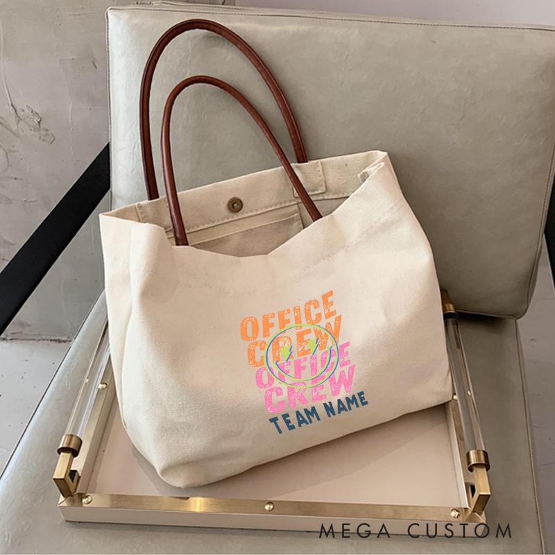 Personalized Office Crew Canvas Tote Bag Gradient Text Design Gift for Coworker or Employee