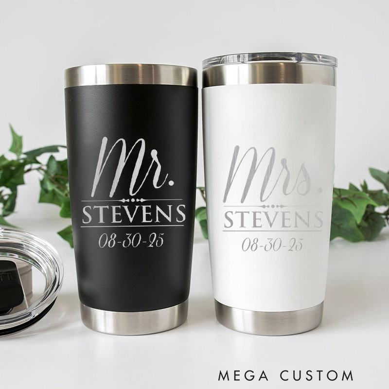 Personalized Mr and Mrs Wedding Couple Laser Engraved Insulated Tumblers