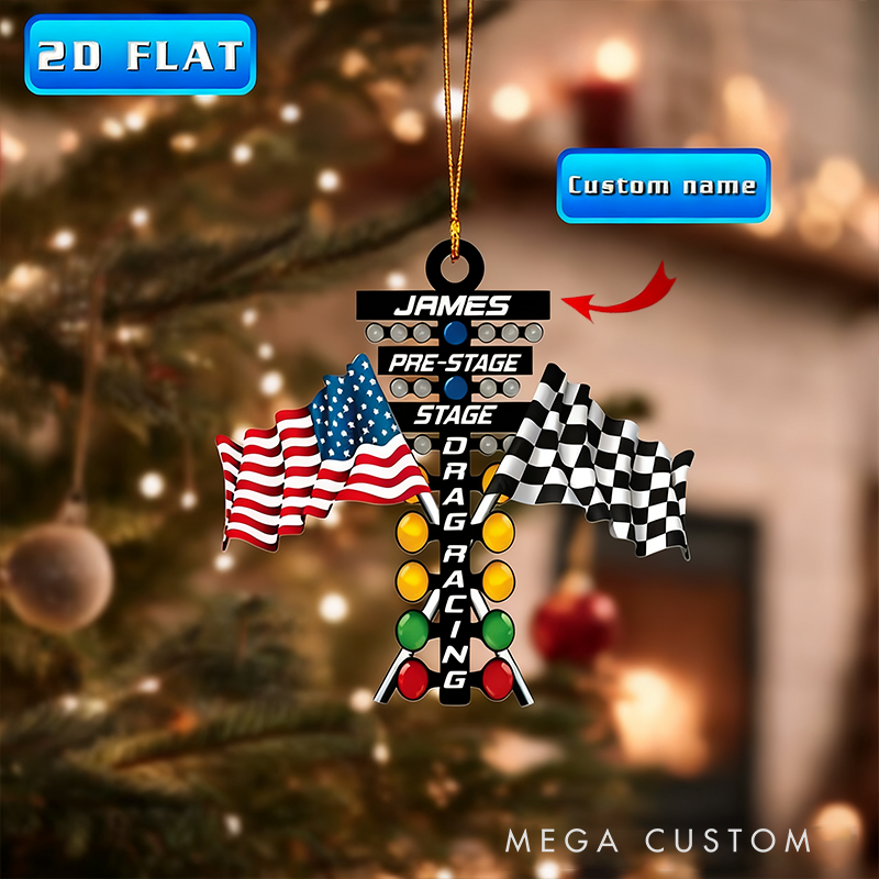 Personalized Drag Racing Acrylic Ornament Custom 2D Flat Christmas Ornament Gift for Race Car Enthusiasts and Motorsport Lovers