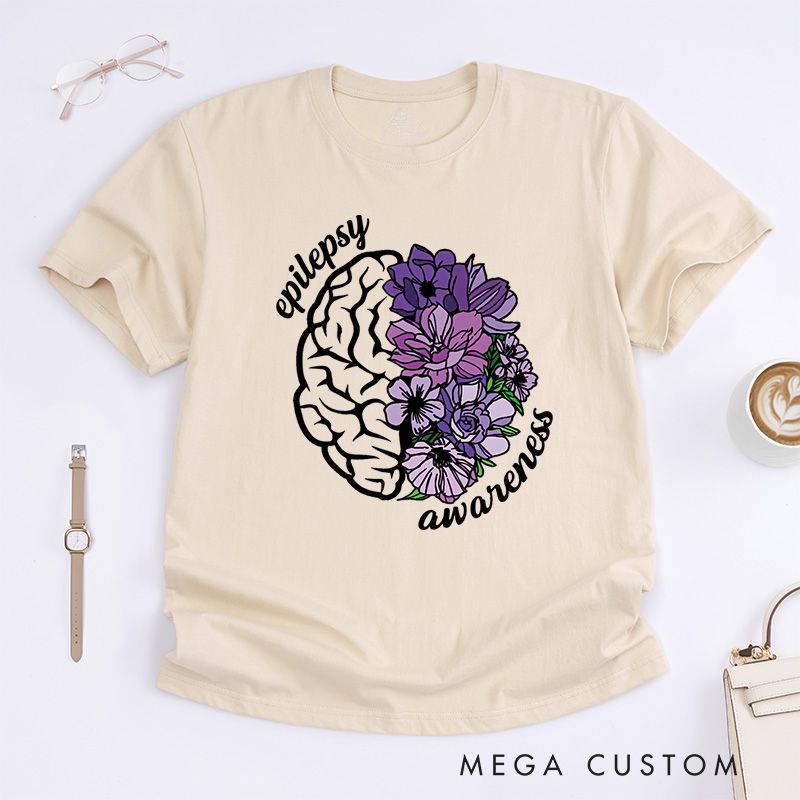 Personalized Epilepsy Awareness Floral Brain Inspirational Support Design T-shirt