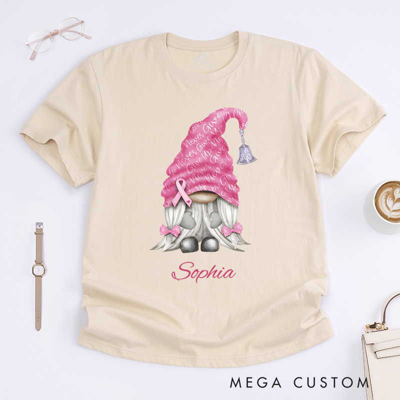 Personalized Breast Cancer Awareness Gnome Pink Ribbon T-Shirt Cancer Warrior Gift