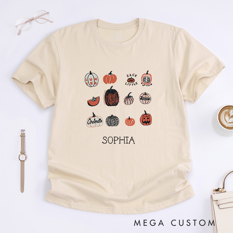 Personalized Playful Pumpkin Halloween T-Shirt Perfect for Fun and Festive Seasonal Celebrations T-Shirt