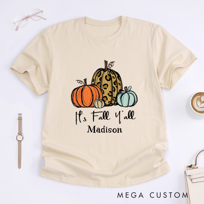 Personalized It’s Fall Y’all Pumpkins T-Shirt Perfect for Celebrating the Festive Autumn Spirit T-Shirt