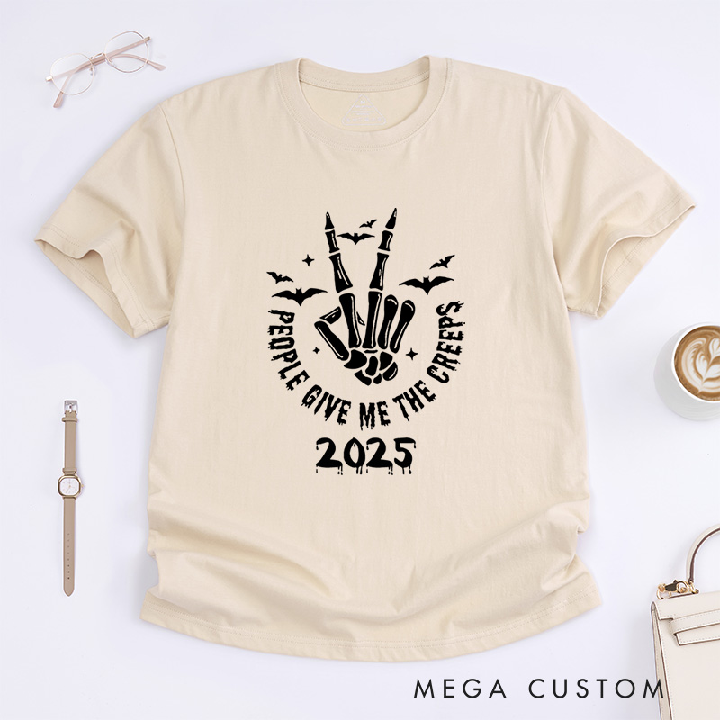 Personalized People Give Me the Creeps Halloween T-Shirt Perfect for Adding Humor and Spooky Charm T-Shirt