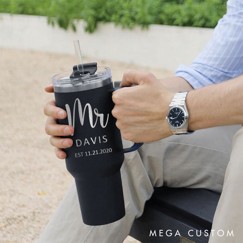 Personalized Couple 40oz Tumbler Mr and Mrs Anniversary Tumbler Husband Wife Travel Mug Couple Wedding Anniversary Gift Tumbler