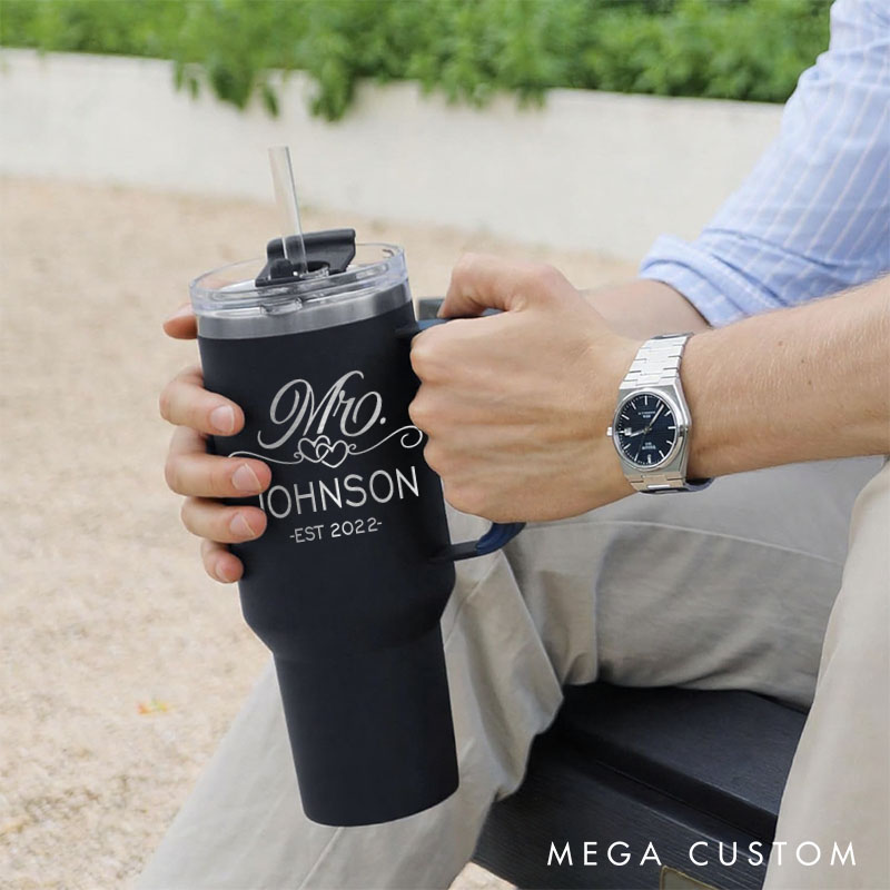 Personalized Mr. and Mrs. Anniversary Tumbler 40oz Tumbler with Handle and Straw for Couple Husband and Wife Anniversary Gift Tumbler