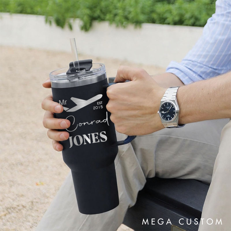 Personalized Mr. and Mrs. 40oz Anniversary Tumbler Couple Wedding Anniversary Travel Mug Gift Tumbler for Husband and Wife with Handle and Straw