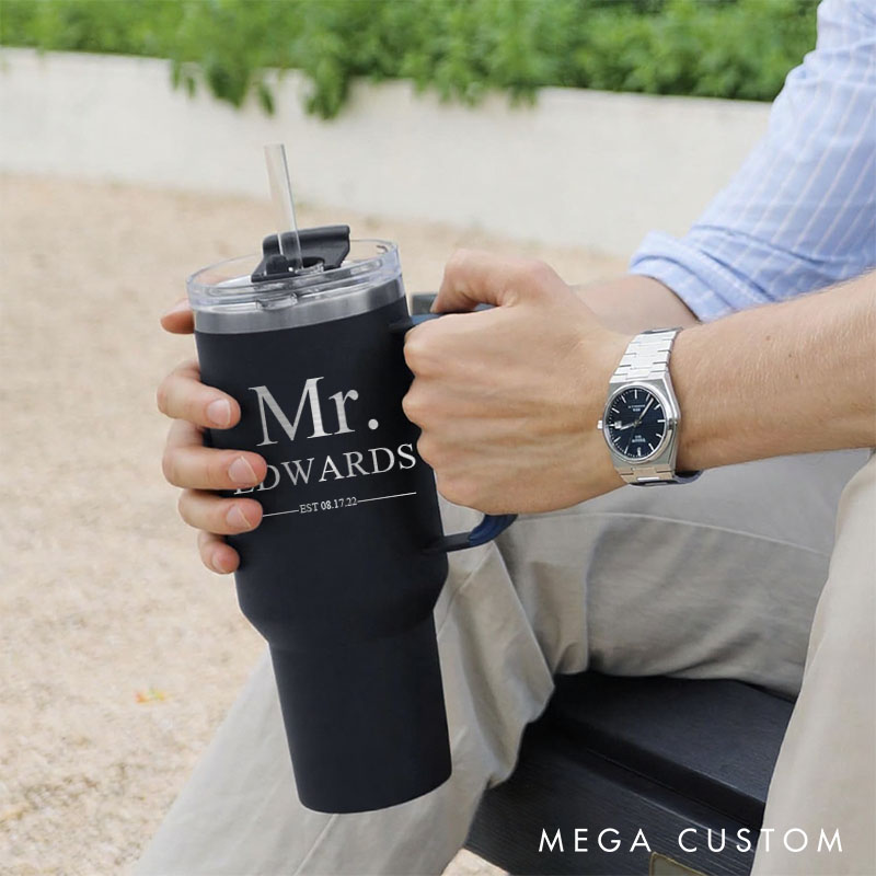 Personalized Wedding Anniversary Gift Tumbler Mr. and Mrs. 40oz Tumbler Couple Tumbler with Handle and Straw for Husband and Wife