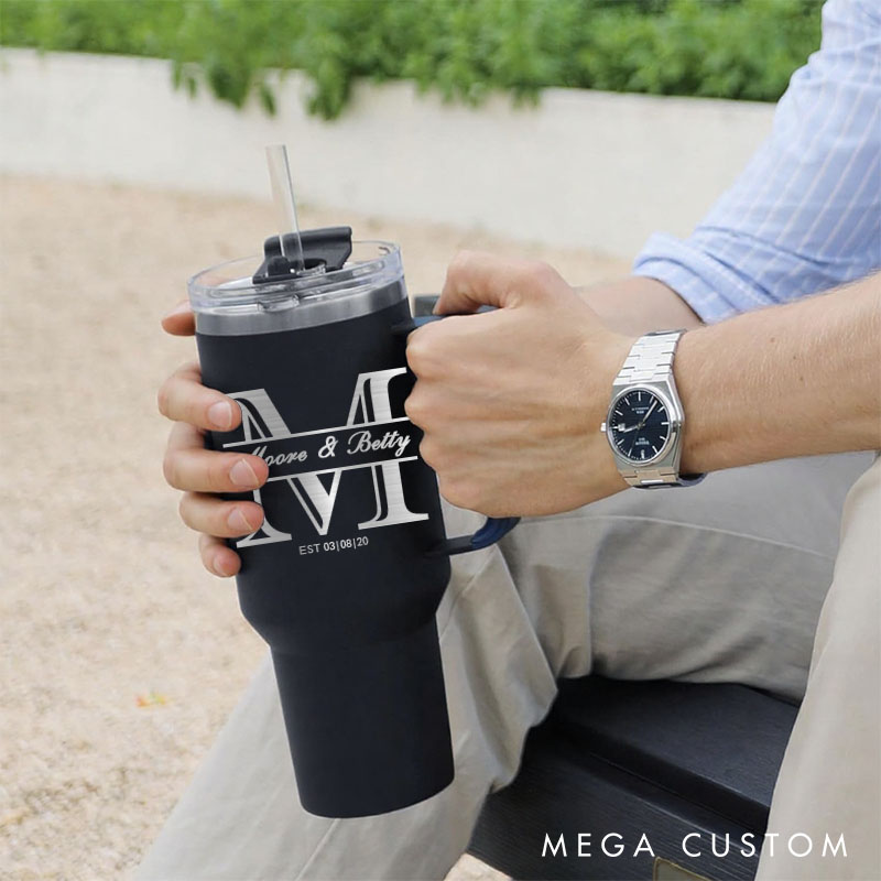 Personalized Couple Anniversary Gift Tumbler Mr. and Mrs. 40oz Tumbler Couple Travel Mug with Handle and Straw for Husband and Wife
