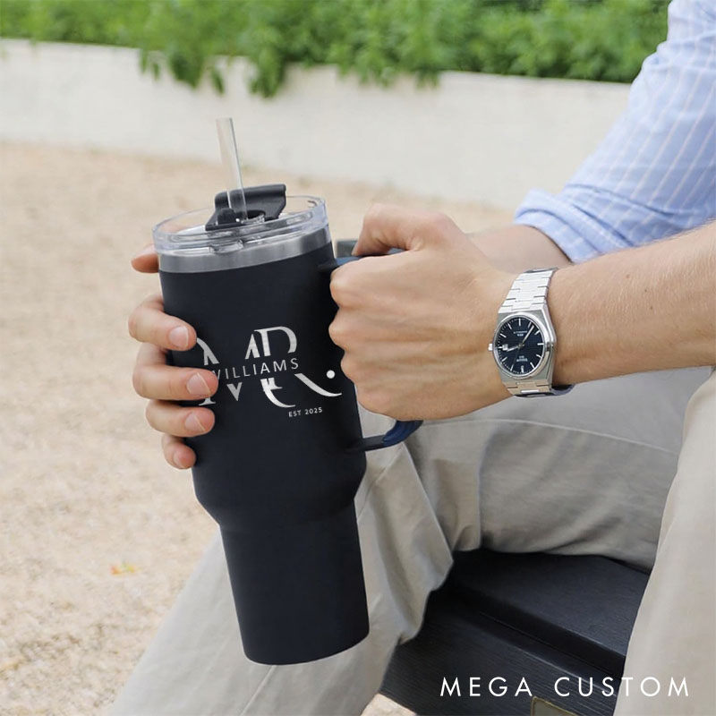 Personalized Mr. and Mrs. Anniversary Tumbler 40oz Couple Travel Mug Anniversary Gift Tumbler for Her Him Husband Wife Anniversary Tumbler
