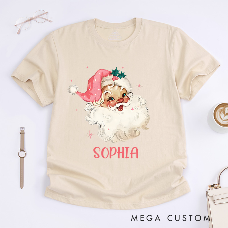 Personalized Cheerful Santa with Festive Expression Christmas T-Shirt
