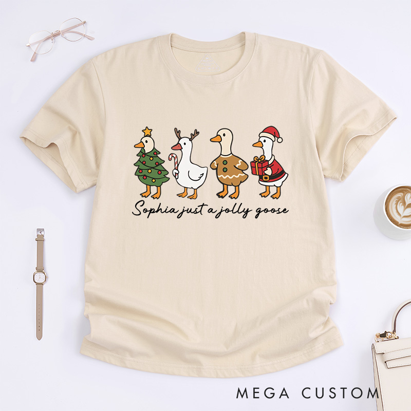 Personalized Jolly Geese in Festive Holiday Costumes Christmas T-Shirt
