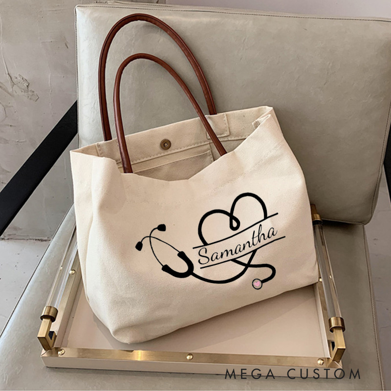 Personalized Nurse Canvas Tote Bag  Healthcare Professional Tote Bag Nurse Life Gift