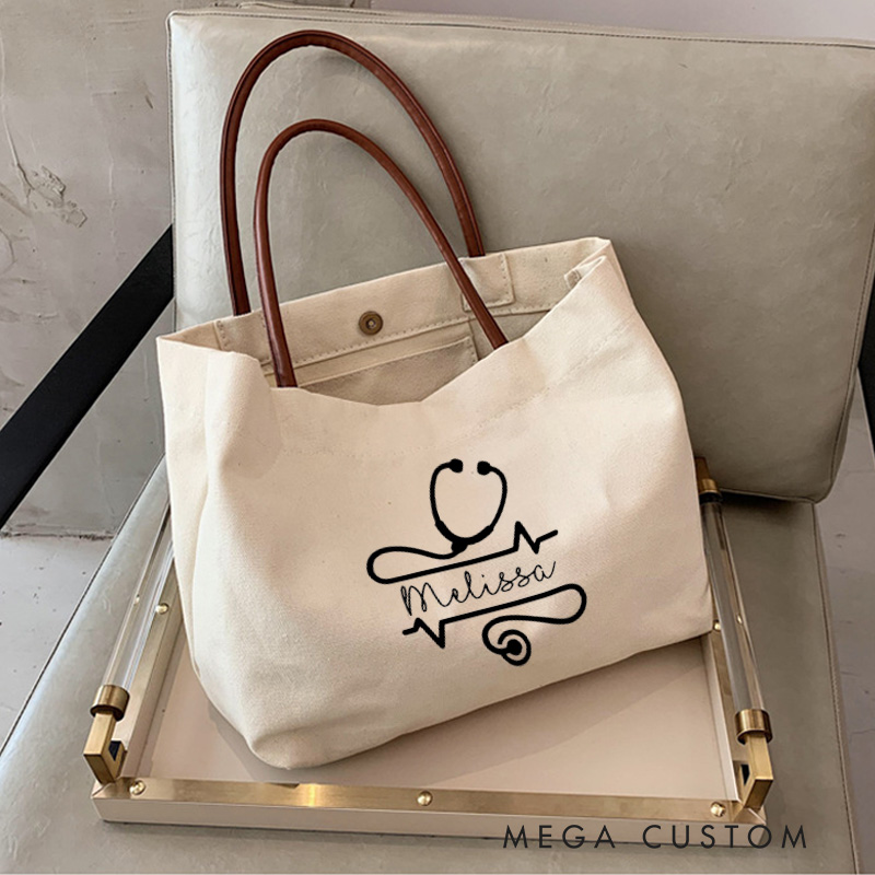 Personalized Nurse Canvas Tote Bag Healthcare Professional Tote Bag Nurse Life Gift
