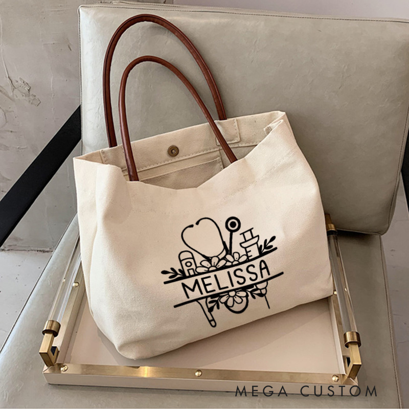Personalized Nurse Canvas Tote Bag Healthcare Professional Tote Bag Nurse Life Gift