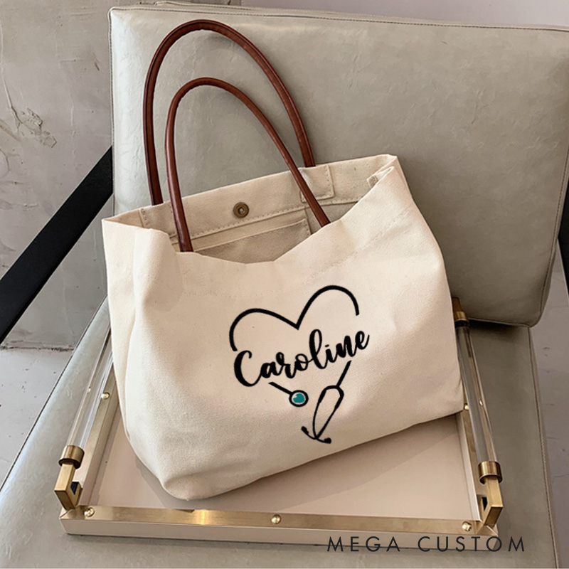 Personalized Nurse Canvas Tote Bag Healthcare Professional Tote Bag Nurse Life Gift