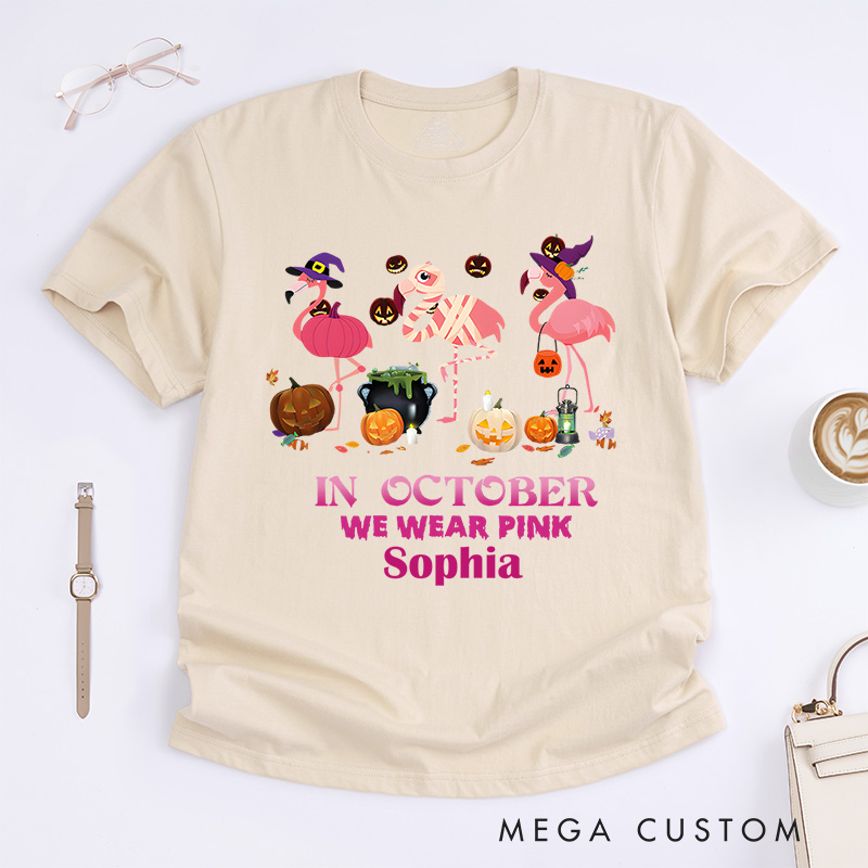 Personalized In October We Wear Pink Halloween Breast Cancer Awareness Fun T-shirt