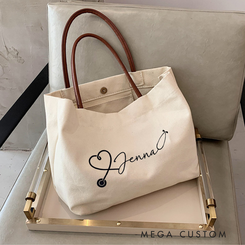 Personalized Nurse Canvas Tote Bag Healthcare Professional Tote Bag Nurse Life Gift