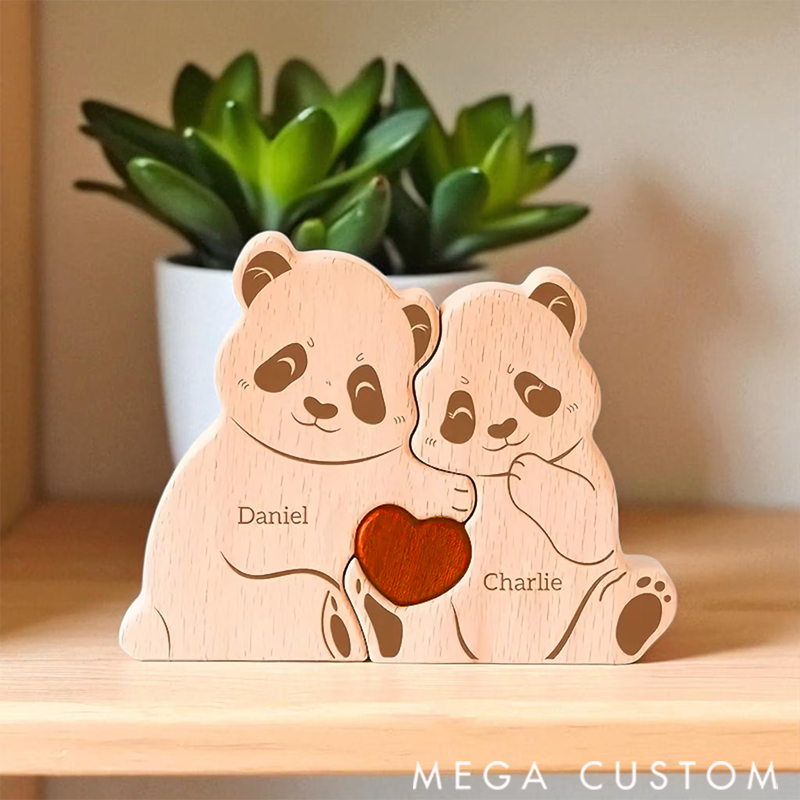 Personalized Wooden Family Puzzle, Mothers Day Gift, Adoption Gift Custom Panda Decor Wooden Keepsake Family Gift