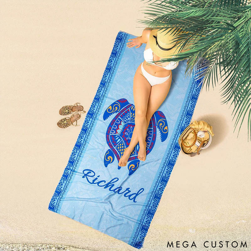 Personalized Underwater World Oversized Quick Dry Turtle Beach Towel with Name Summer Travel Essential Gift for Friend Family