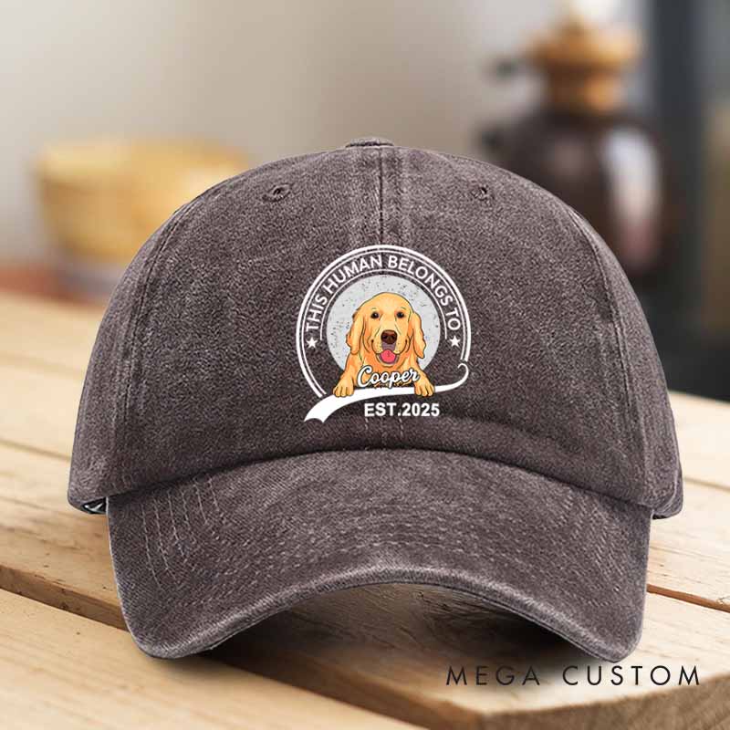 Personalized Dog Lover This Human Belongs to Me Washed Cap