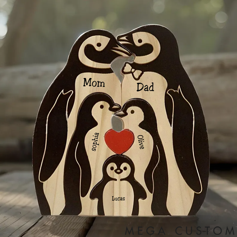 Personalized Wooden Penguin Family Puzzle Wooden Puzzle Gift,Desk Decor