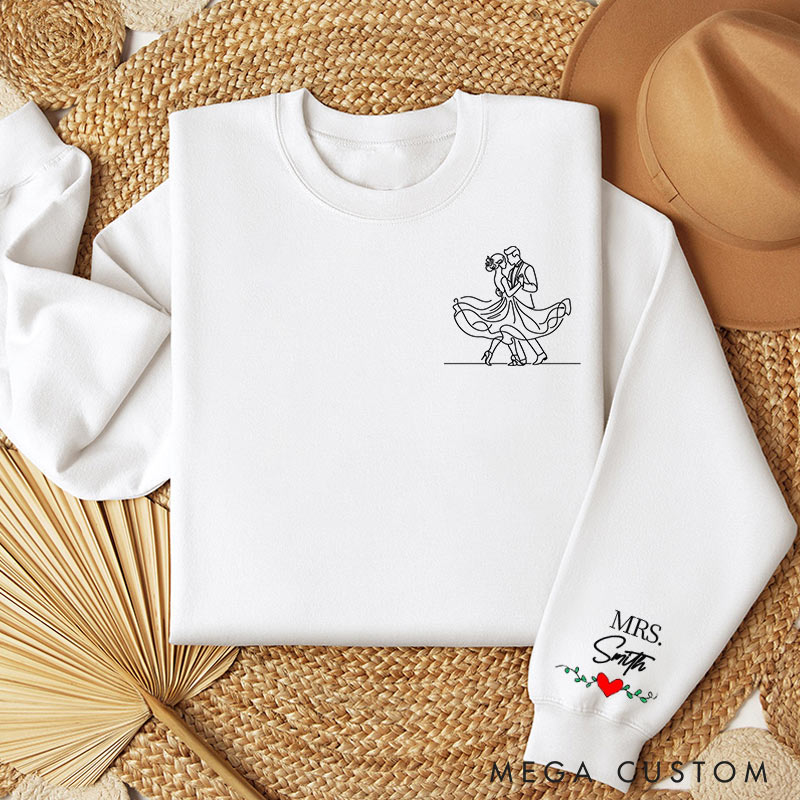 Personalized Line Drawing couple Sweatshirt Custom Family Name for Her Wife Gift Anniversary Valentine's Gift for Wife Holiday Top Cloth for Wife