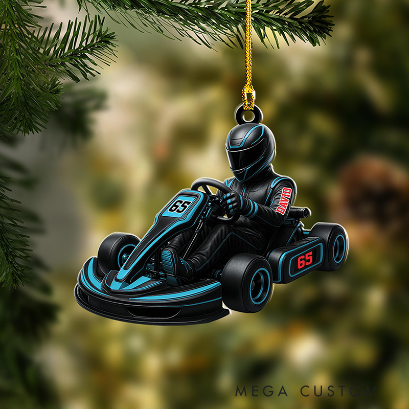 Personalized Racing Christmas Ornament Custom Name and Number Racer Racing Design Holiday Decoration Gift for Racers and Racing Lovers