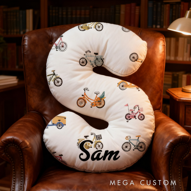 Personalized Bicycle Pattern Letter Pillow Graphic 3D Print Funny Letter Pillow Name Pillow Comfortable Travel Cushion for Riders Riding Lovers
