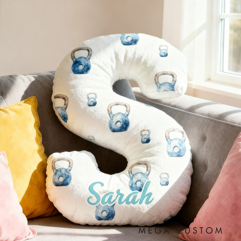 Personalized Barbell Blueberry Letter Pillow Graphic 3D Print Funny Letter Pillow Name Pillow Girly Health and Gym Fitness illustrations