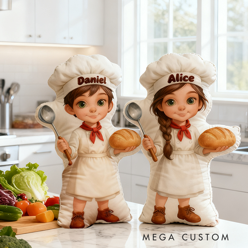 Personalized Chef Shaped Pillow Custom Name 3D Graphic Print Cushion Gift for Chef and Culinary Enthusiasts