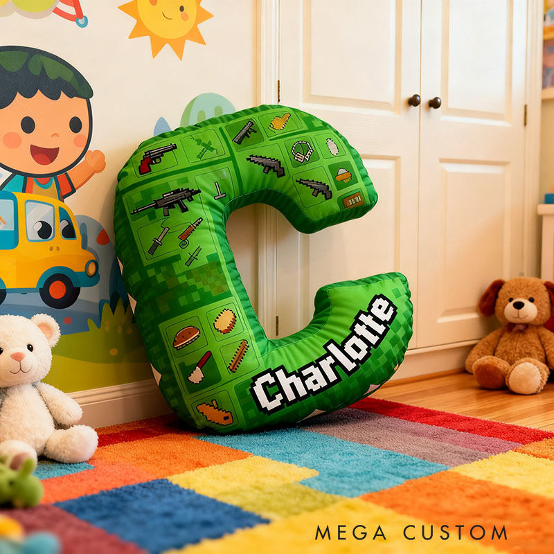 Personalized Game Letter Pillow for Game Lovers Plush Pillow Christmas Birthday Holiday Gift for Kids
