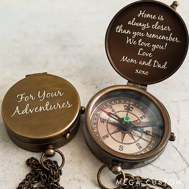 Personalized Engraved Compass Gift Custom Working Antique Brass Pocket Compass Vintage Christmas Gifts