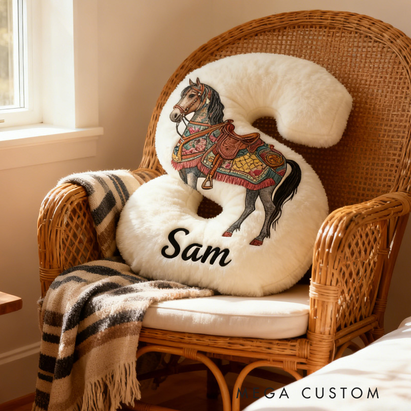 Personalized Riding Floral Letter Pillow Floral Horse Custom Name Festive Flower Decor with French Countryside Gifts for Family Graphic 3D Print Riding Lovers