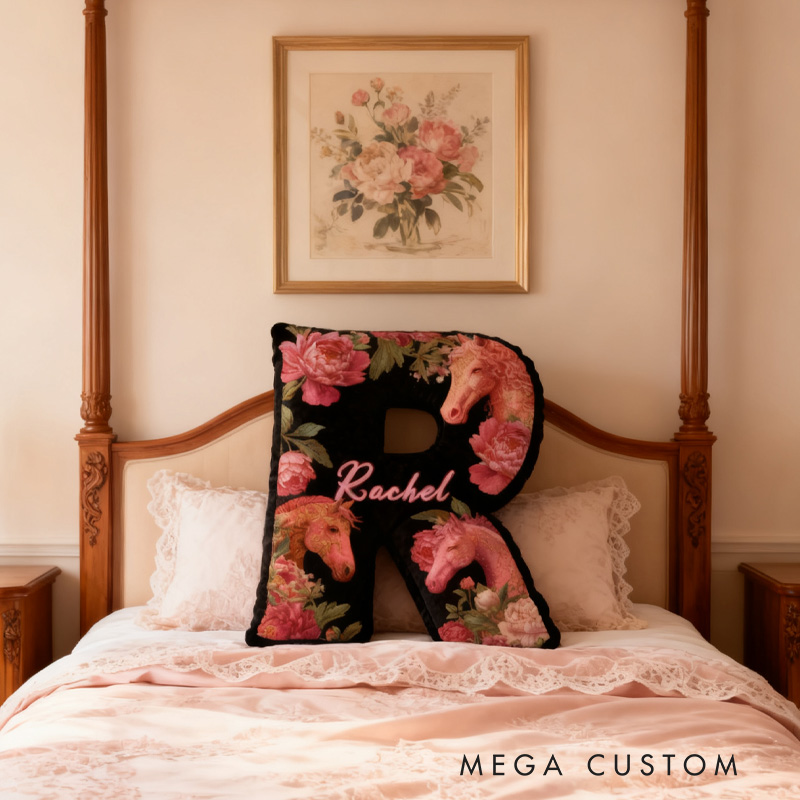 Personalized Riding Equestrian Floral Letter Pillow Horse Custom Name Festive Flower Decor with French Countryside Gifts for Family Graphic 3D Print for Riding Lovers Equestrian Lovers