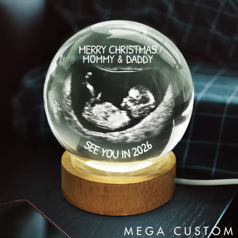 Personalized Crystal Ball Night Light, Custom Photo Baby Expecting See You In 2026 