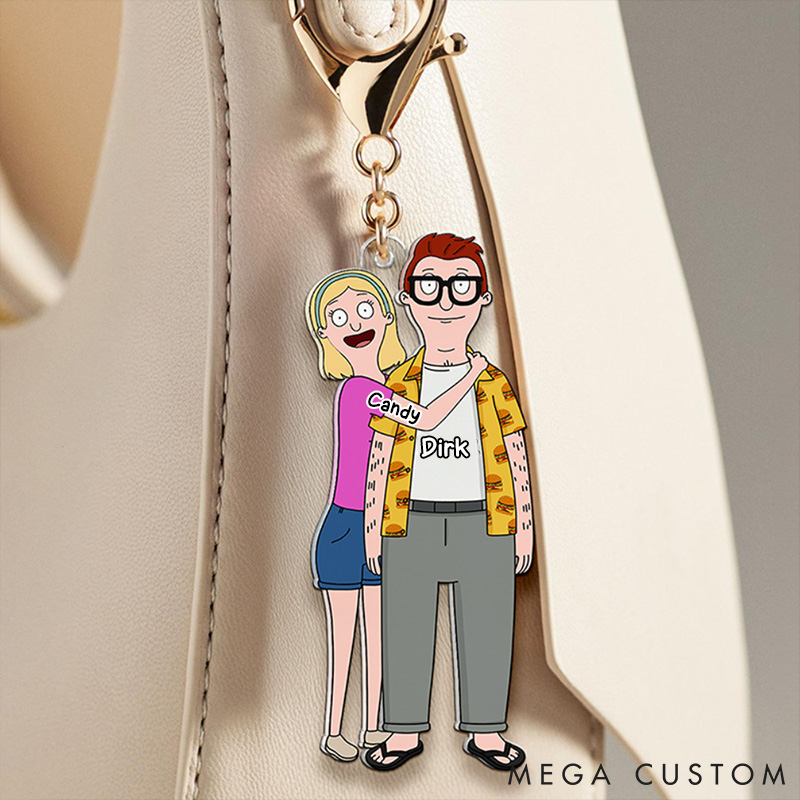 Personalized Couple Valentine Keychain Custom Cartoon Acrylic Keychain for Wife Husband Couple Anniversary Gift for Boyfriend Girlfriend