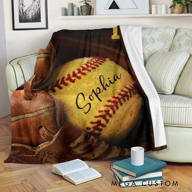 [Copy]Personalized Softball Blanket with Custom Name and Number Design
