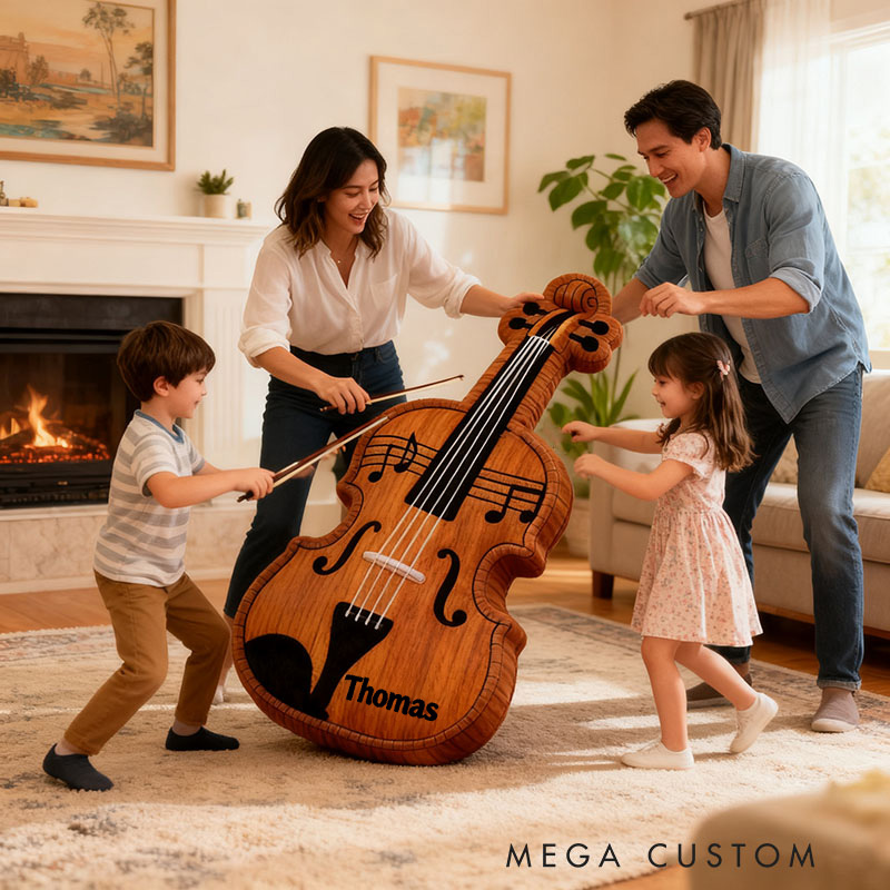 Personalized Graphic 3D Print Violin Pillow With Your Own Name Soft Stuffed Toy for Kids Music Lovers Unique Decorative Cushion for Room and Music Room