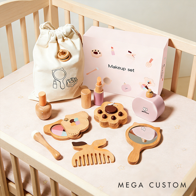 Personalized Wooden Kids Makeup Toy Set Pretend Play Hair Salon Customizable Name Gift for Babies Toddlers