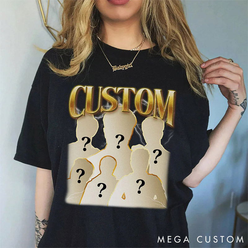 Personalized Girlfriend Bootleg Style Classic T-Shirt Custom Text Boyfriend Photo Tee Couple Face Rap Style Shirt Valentine's Day Gift for Him Her
