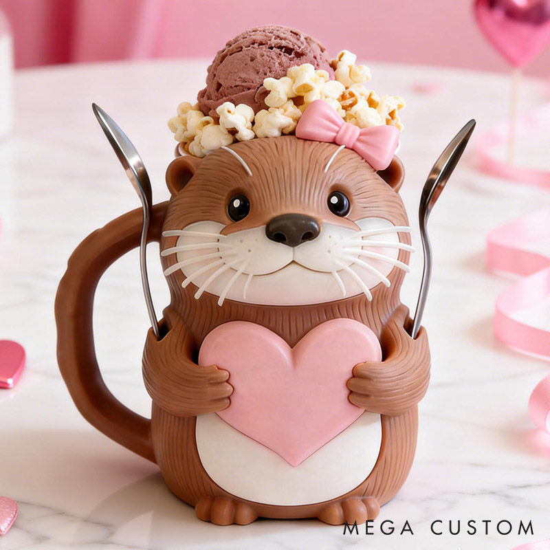 Personalized Otter Couple Ice Cream Pint Holder 3D Printed with Spoon Slots & Snack Drawer Anniversary Gift Valentine's Day Gift for Him Her