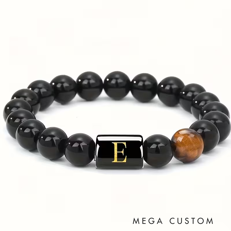 Personalized Tiger Eye Stone Letter Bracelet Fashion A To Z Letters Groomsmen Bracelets Men’s Gifts Valentine’s Day Gifts Dad Anniversary Gift for Him